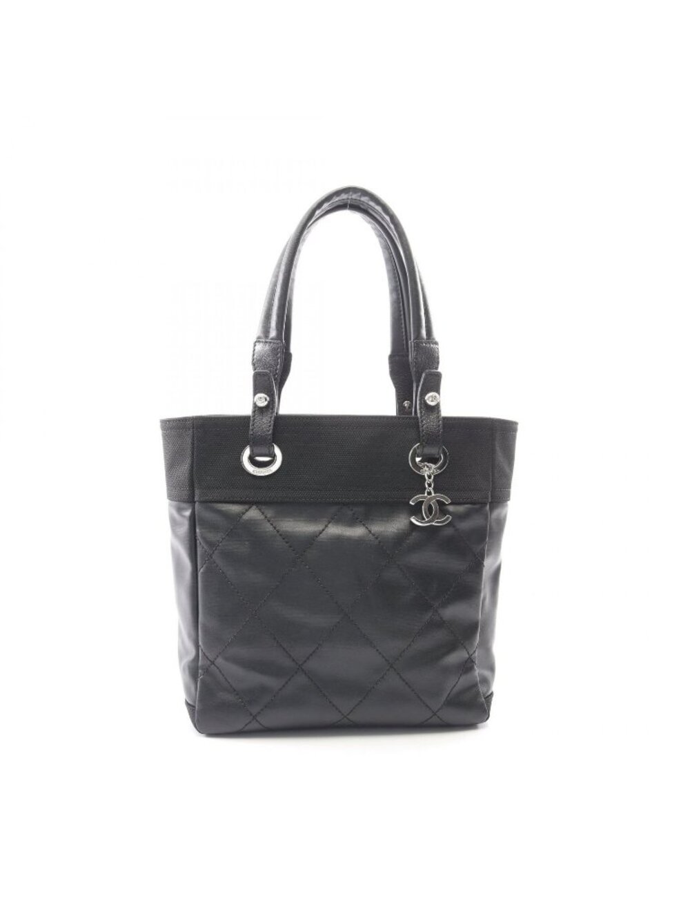 Chanel Tote Paris Biarritz PM Black Canvas Leather PM